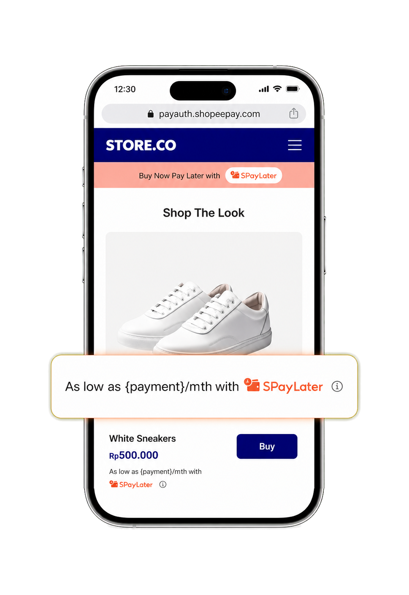 Mobile category/listing page — instalment price line under each product
