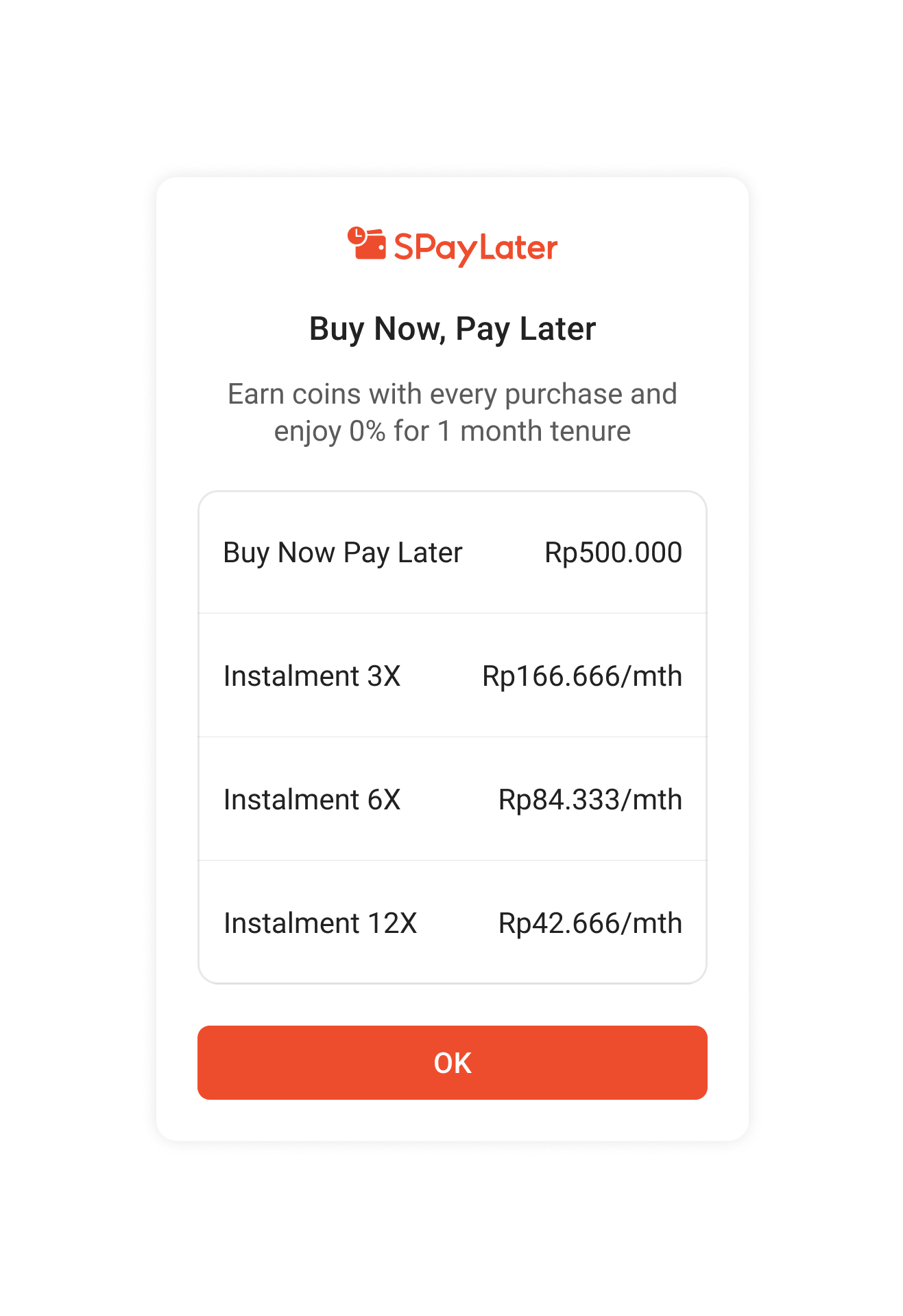 Mobile instalment tenor pop-up — full plan breakdown