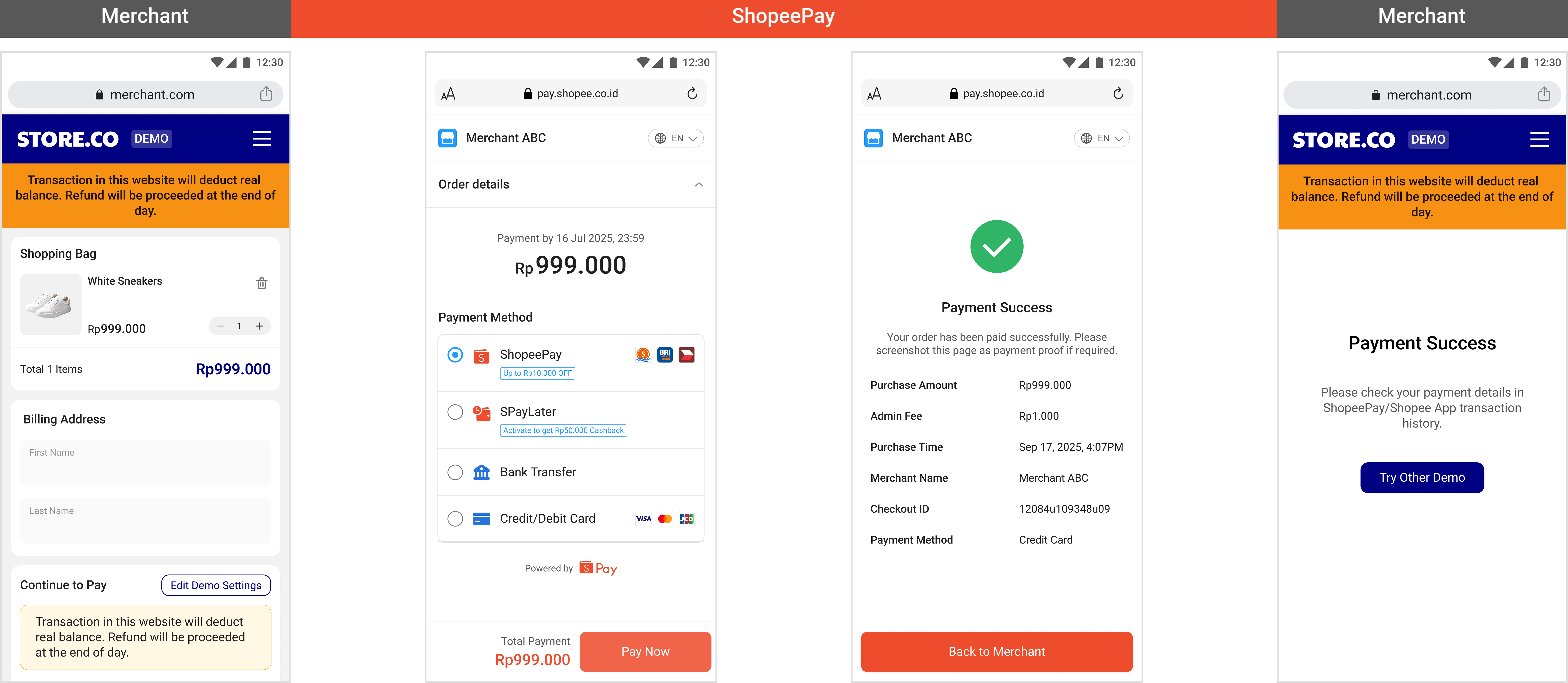 ShopeePay Payment Gateway mobile web flow
